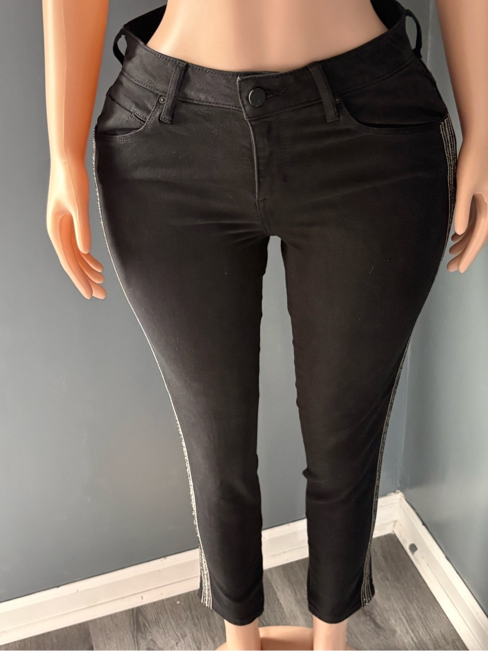 Guess Black Women’s Slim Fit Jeans with Side Stripe Rhinstones